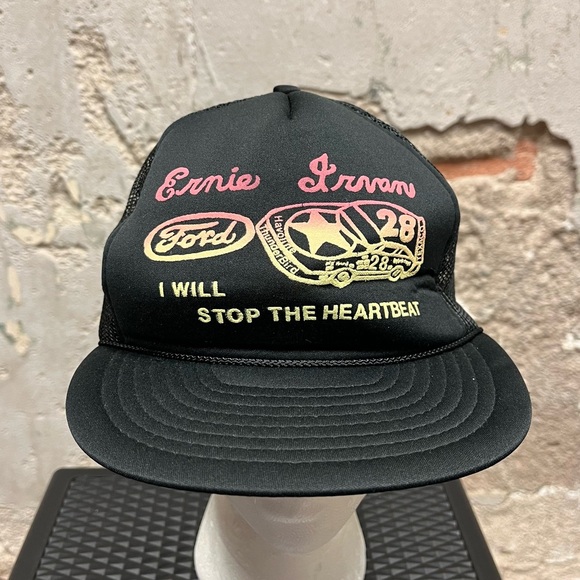 Nascar Other - Vintage 90s NASCAR Ernie Irvan Black Puff Paint Graphic Black Snapback Hat OS